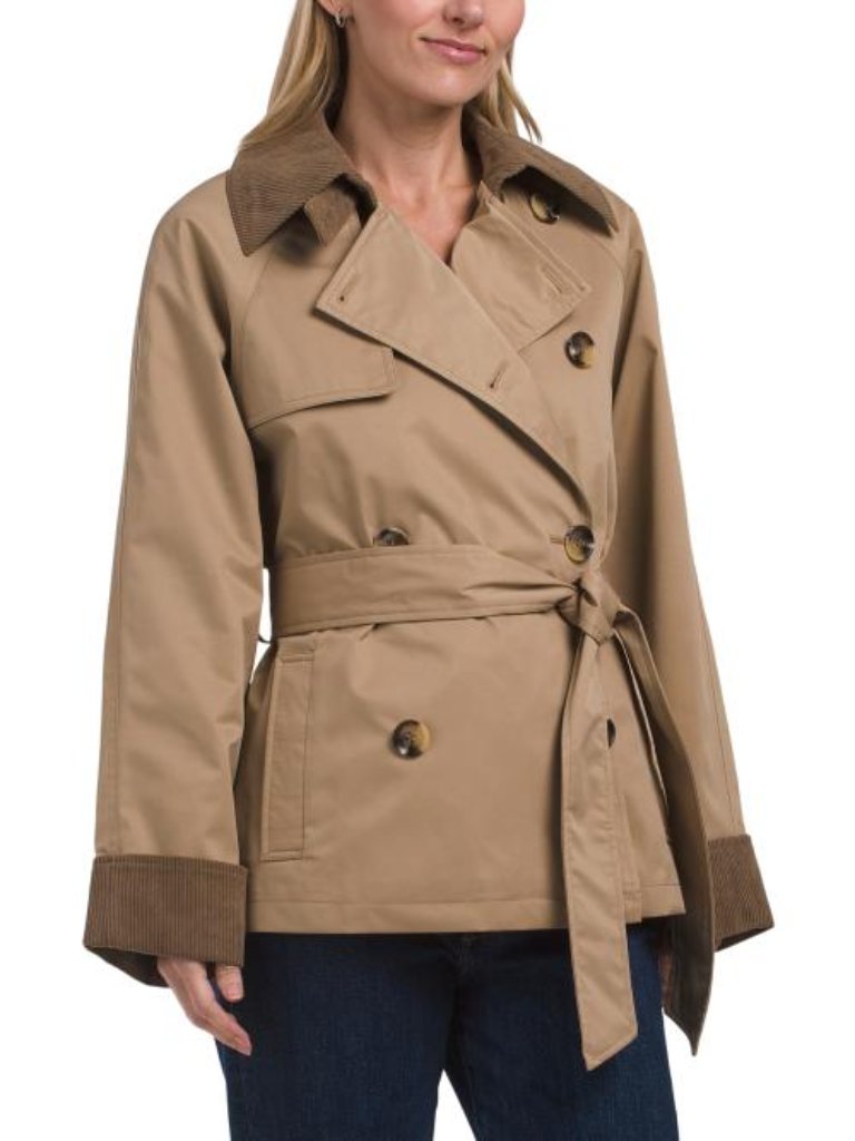 Sam Edelman Double Breasted Corduroy Collar Short Trench Coat